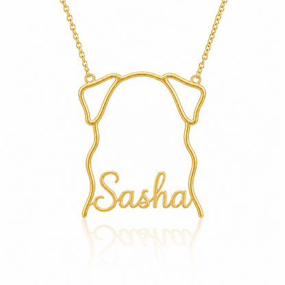 Soulyshine Borzoi personalized outline pet face and name necklace in gold