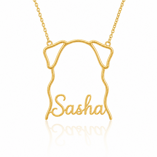 Soulyshine Borzoi personalized outline pet face and name necklace in gold