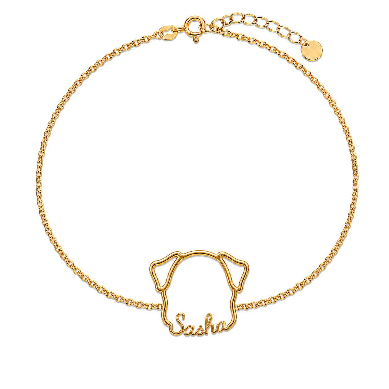 Soulyshine Borzoi Whisper Outline pet face and Sasha name handcrafted bracelet - 18K Gold Vermeil front