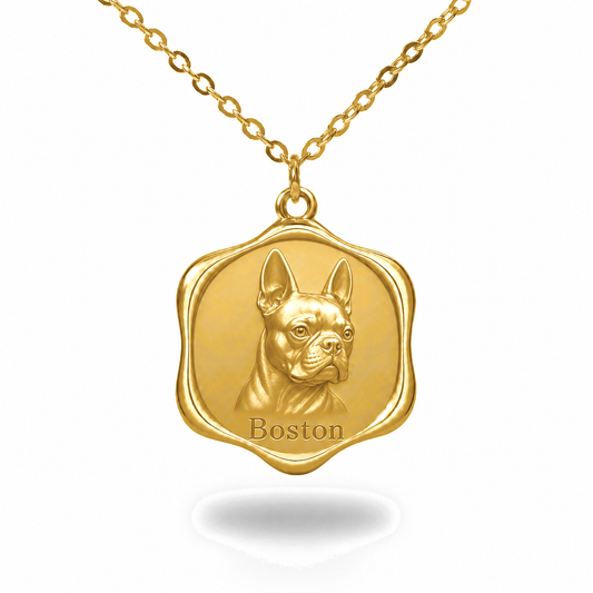 Soulyshine Boston Terrier Precious Paw personalized pet photo necklace - 18K Gold Vermeil front