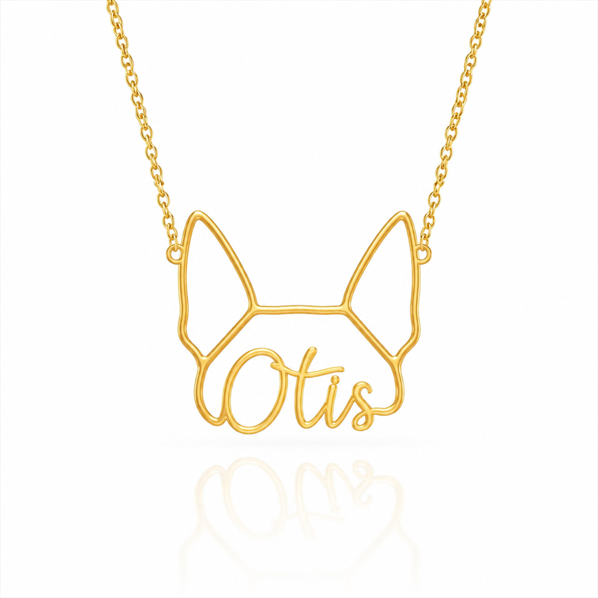 Soulyshine Boston Terrier personalized outline pet face and name necklace in gold