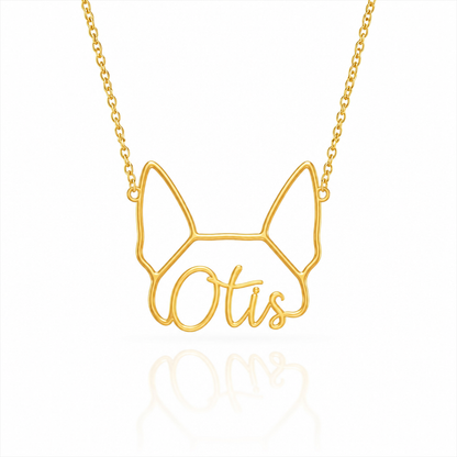Soulyshine Boston Terrier personalized outline pet face and name necklace in gold