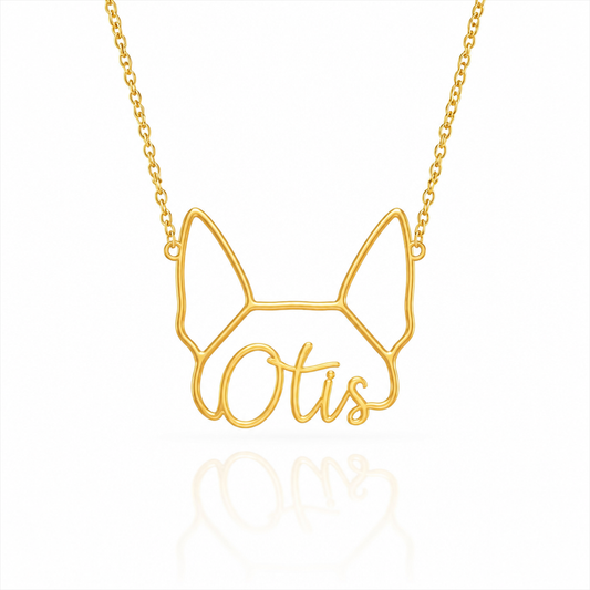 Soulyshine Boston Terrier personalized outline pet face and name necklace in gold