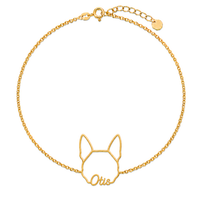 Soulyshine Boston Terrier Whisper Outline pet face and Otis name handcrafted bracelet - 18K Gold Vermeil front