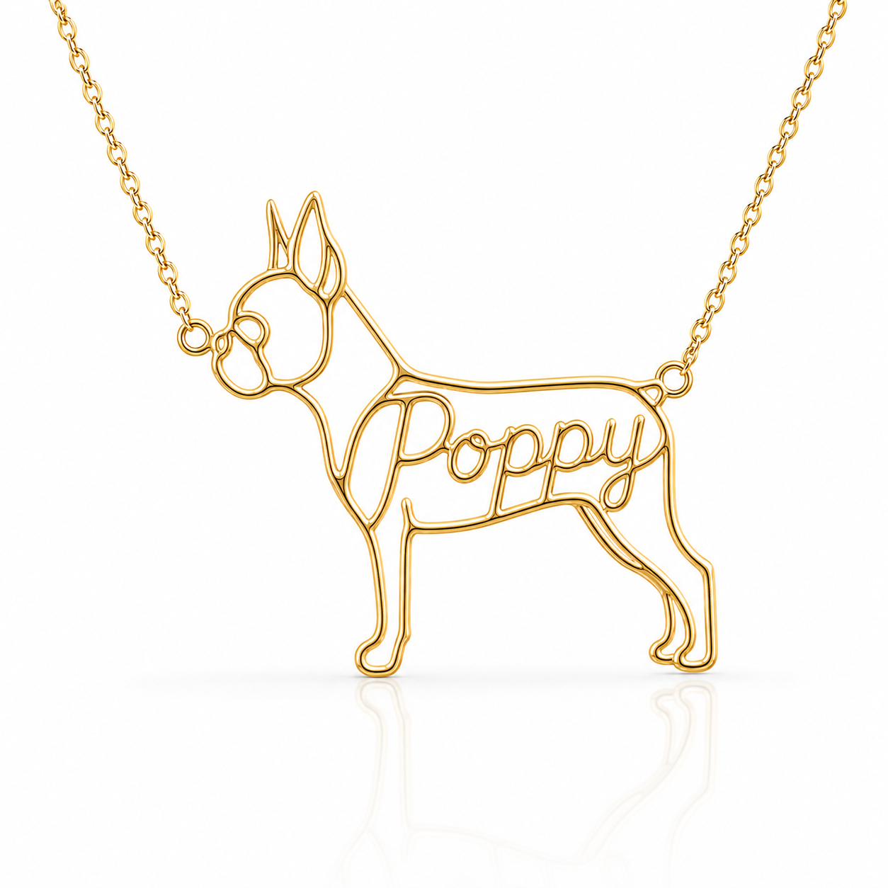 Soulyshine Boston Terrier personalized dog silhouette name necklace in gold - Poppy design
