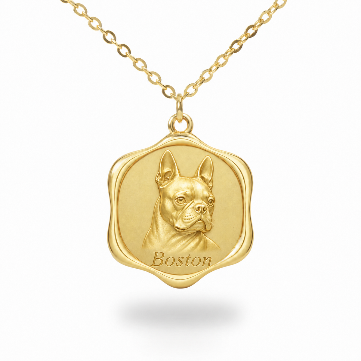 Soulyshine Boston Terrier Precious Paw personalized pet photo necklace - 18K Gold Vermeil front