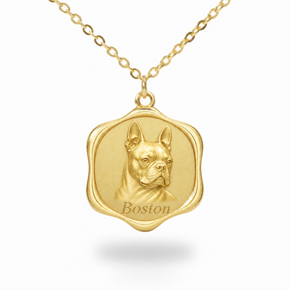 Soulyshine Boston Terrier Precious Paw personalized pet photo necklace - 18K Gold Vermeil front