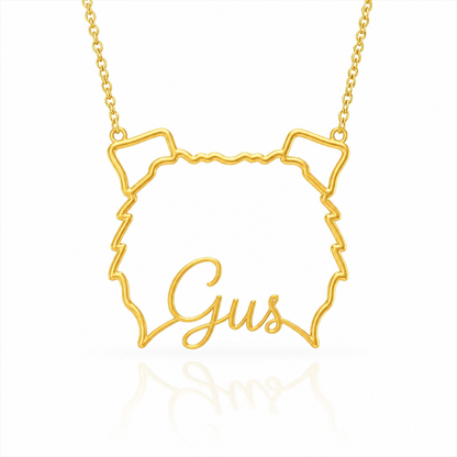 Soulyshine Bouvier des Flandres personalized outline pet face and name necklace in gold