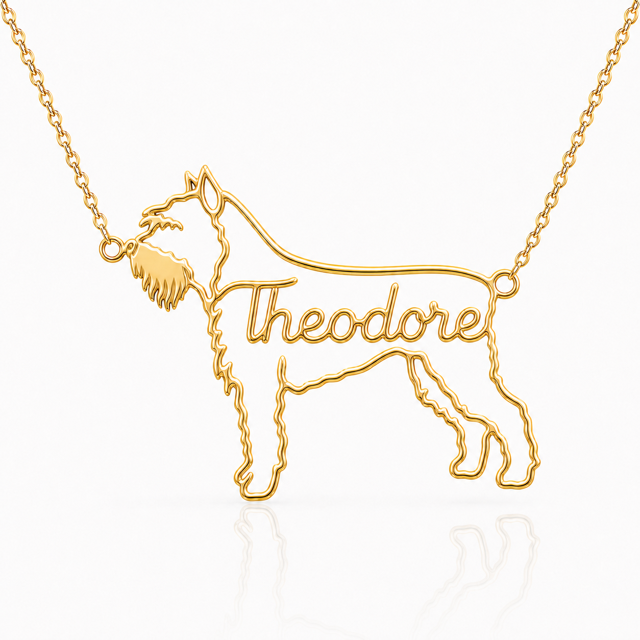 Soulyshine Bouvier des Flandres personalized dog silhouette name necklace in gold - Theodore design