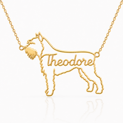 Soulyshine Bouvier des Flandres personalized dog silhouette name necklace in gold - Theodore design