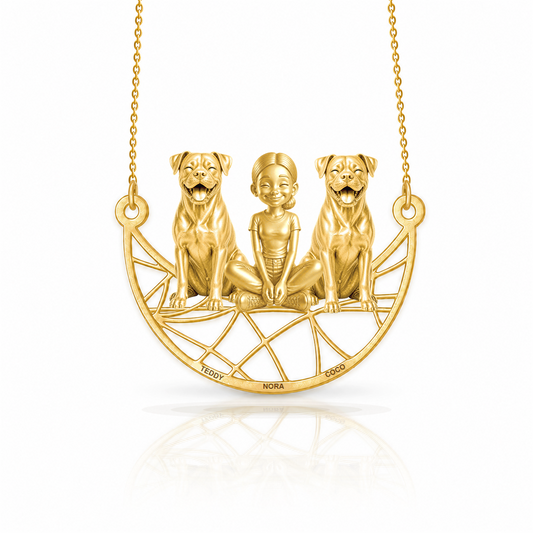 Personalized Boxer girl and her dogs necklace - front view