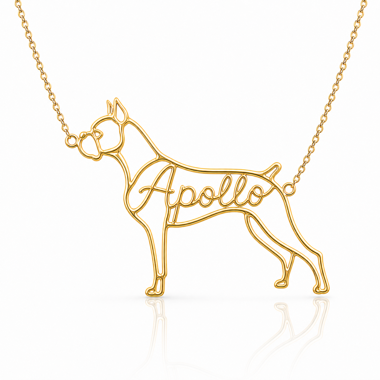 Soulyshine Boxer personalized dog silhouette name necklace in gold - Apollo design