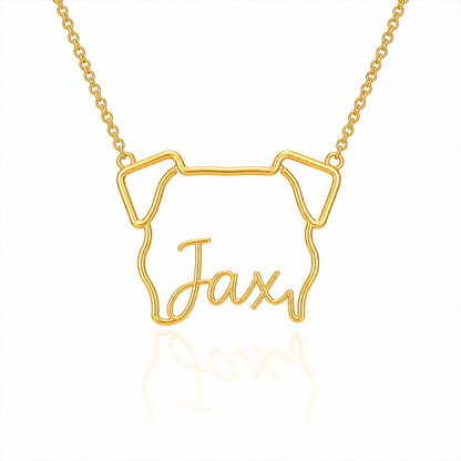 Soulyshine Boxer personalized outline pet face and name necklace in gold