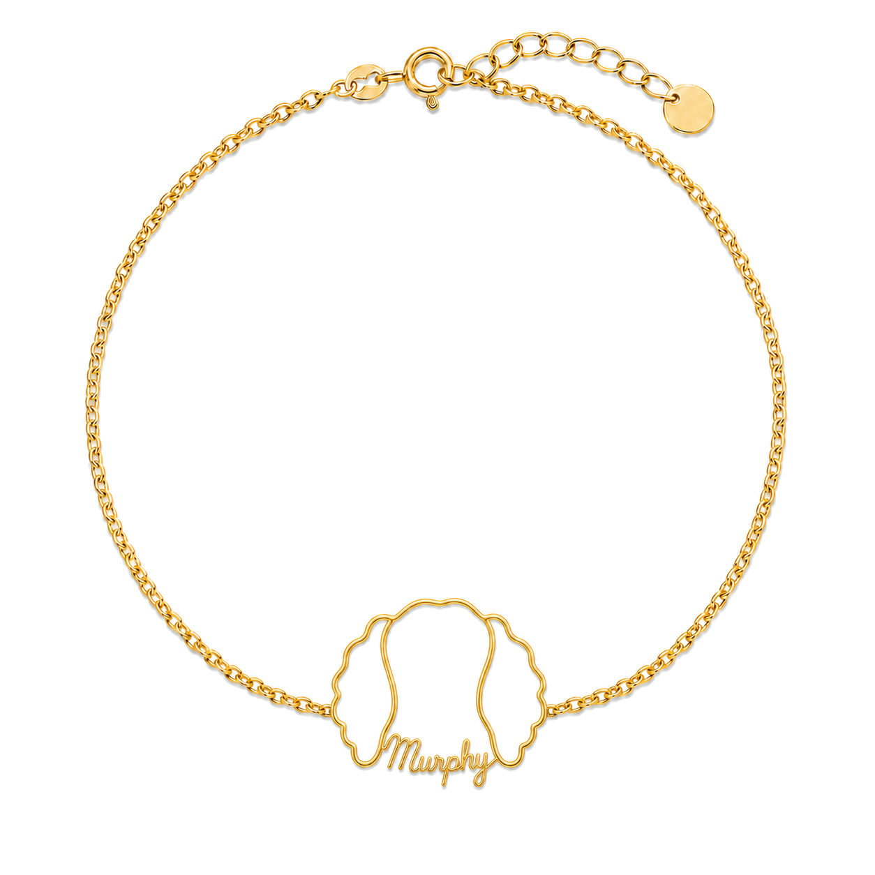 Soulyshine Boykin Spaniel Whisper Outline pet face and Murphy name handcrafted bracelet - 18K Gold Vermeil front