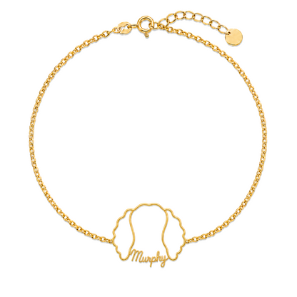 Soulyshine Boykin Spaniel Whisper Outline pet face and Murphy name handcrafted bracelet - 18K Gold Vermeil front