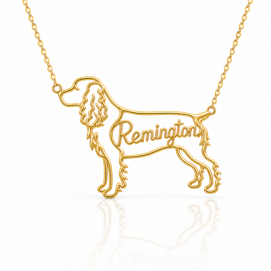 Soulyshine Boykin Spaniel personalized dog silhouette name necklace in gold - Remington design