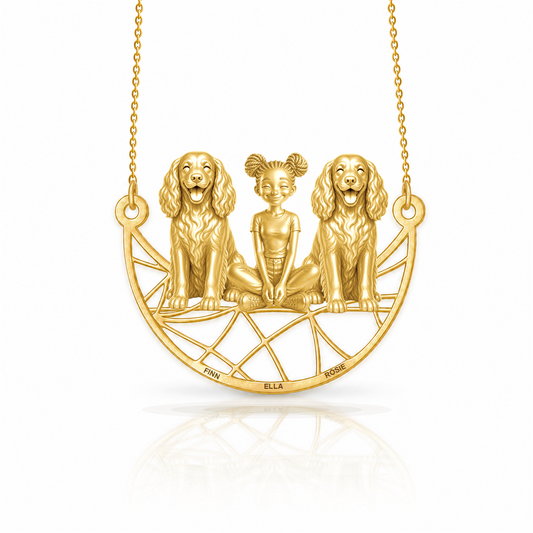 Personalized Boykin Spaniel girl and her dogs necklace - front view