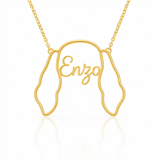 Soulyshine Bracco Italiano personalized outline pet face and name necklace in gold