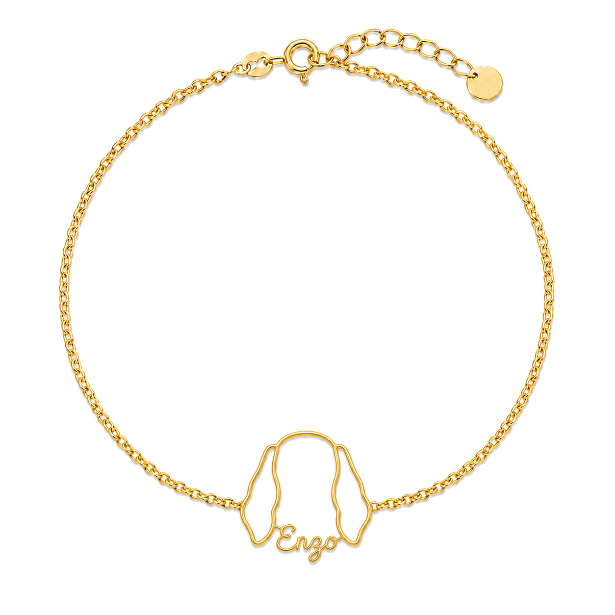 Soulyshine Bracco Italiano Whisper Outline pet face and Enzo name handcrafted bracelet - 18K Gold Vermeil front