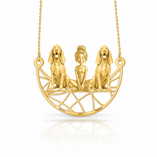 Personalized Bracco Italiano girl and her dogs necklace - front view