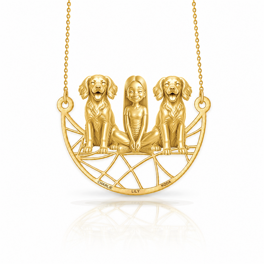 Personalized Brittany girl and her dogs necklace - front view