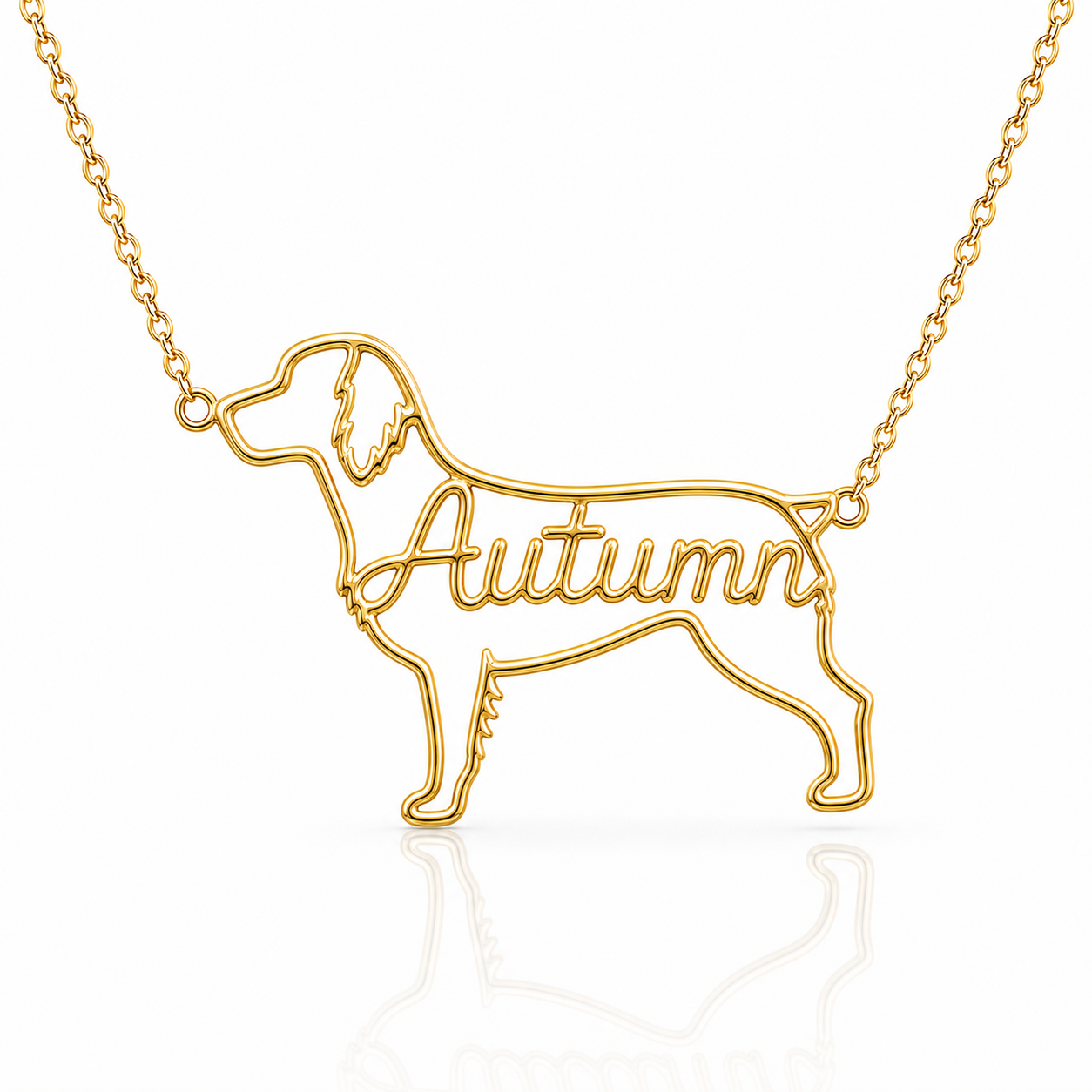 Soulyshine Brittany personalized dog silhouette name necklace in gold - Autumn design