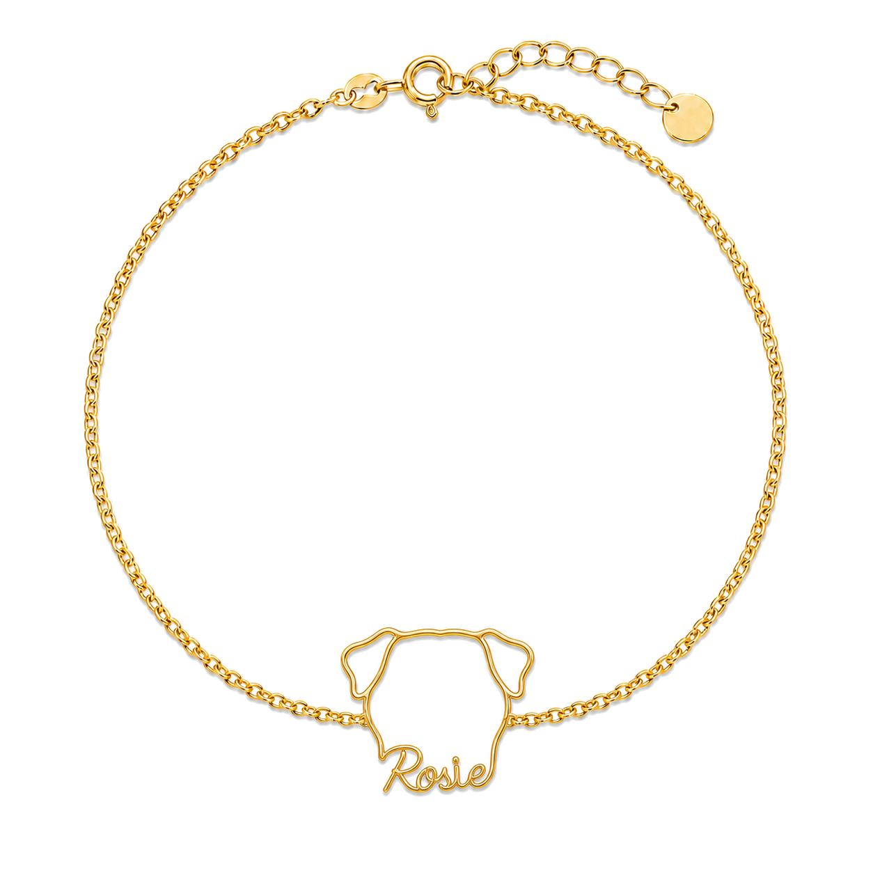 Soulyshine Brittany Whisper Outline pet face and Rosie name handcrafted bracelet - 18K Gold Vermeil front