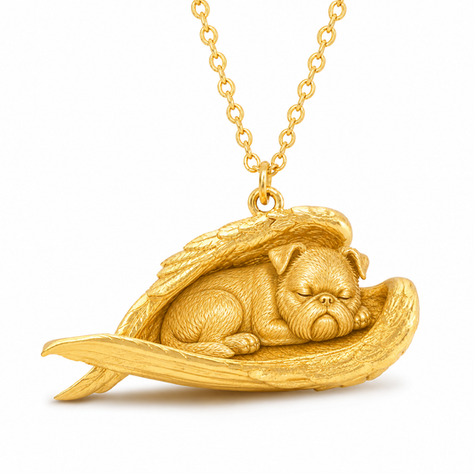 Soulyshine Brussels Griffon rough coat The Sleeping Angel – Personalized Pet Necklace - 18K Gold Vermeil front