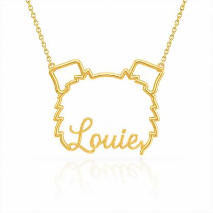 Soulyshine Brussels Griffon - rough coat personalized outline pet face and name necklace in gold