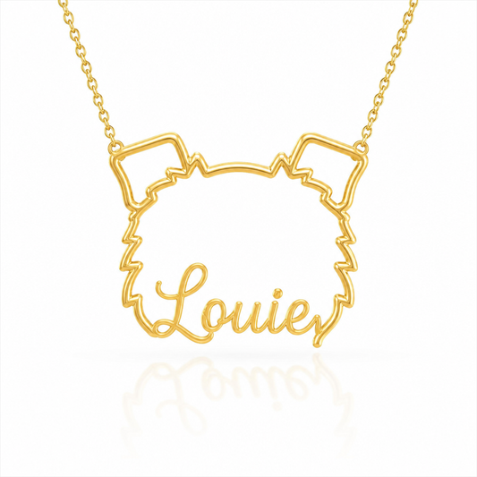 Soulyshine Brussels Griffon - rough coat personalized outline pet face and name necklace in gold