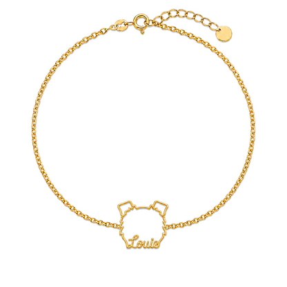 Soulyshine Brussels Griffon rough coat Whisper Outline pet face and Louie name handcrafted bracelet - 18K Gold Vermeil front