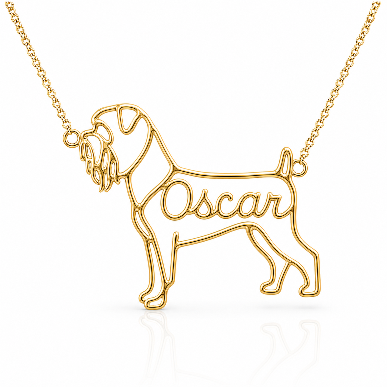 Soulyshine Brussels Griffon Rough Coat personalized dog silhouette name necklace in gold - Oscar design