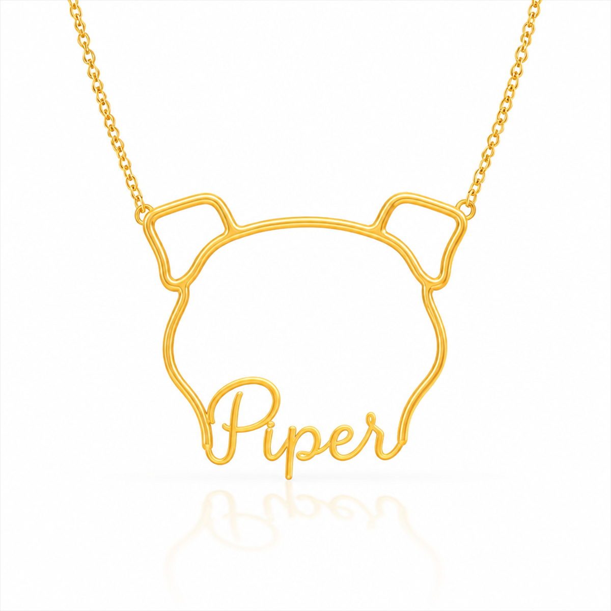 Soulyshine Brussels Griffon - smooth coat personalized outline pet face and name necklace in gold