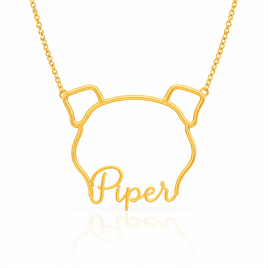 Soulyshine Brussels Griffon - smooth coat personalized outline pet face and name necklace in gold