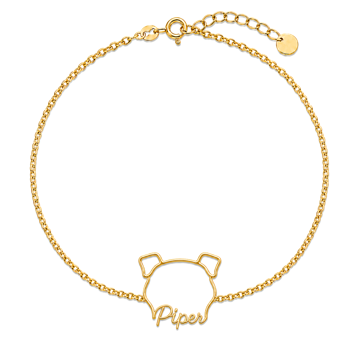 Soulyshine Brussels Griffon smooth coat Whisper Outline pet face and Piper name handcrafted bracelet - 18K Gold Vermeil front
