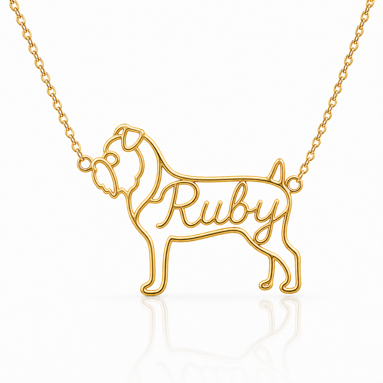 Soulyshine Brussels Griffon Smooth Coat personalized dog silhouette name necklace in gold - Ruby design