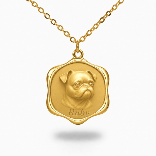 Soulyshine Brussels Griffon - smooth coat Precious Paw personalized pet photo necklace - 18K Gold Vermeil front