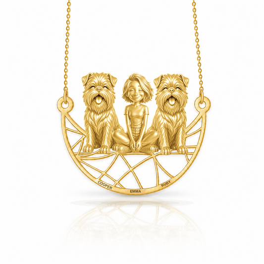 Personalized Brussels Griffon - rough coat girl and her dogs necklace - front view