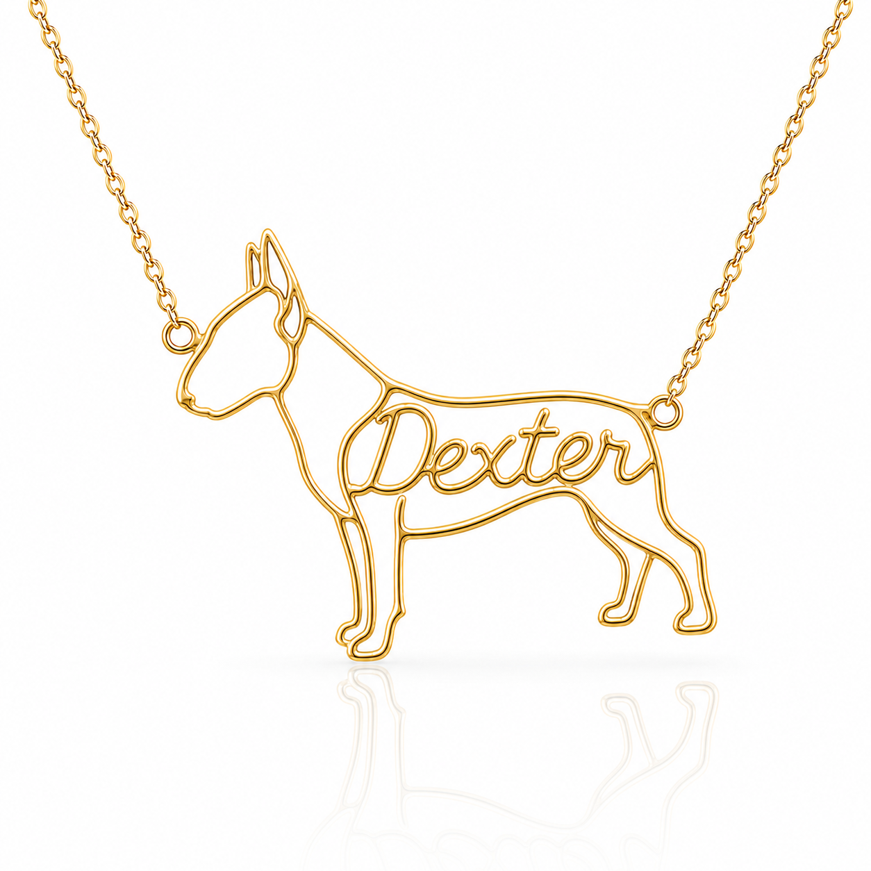 Soulyshine Bull Terrier Miniature personalized dog silhouette name necklace in gold - Dexter design