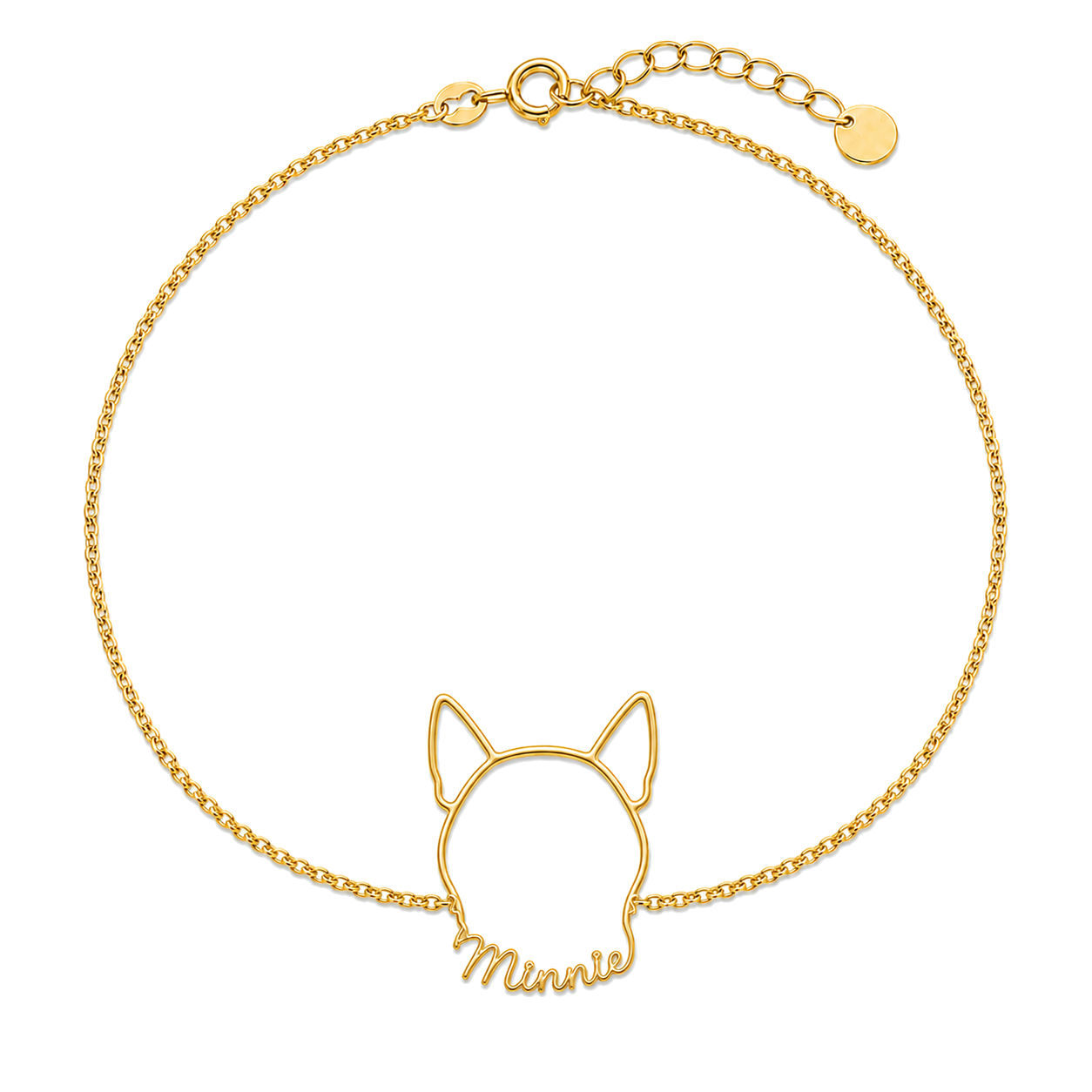 Soulyshine Bull Terrier Miniature Whisper Outline pet face and Minnie name handcrafted bracelet - 18K Gold Vermeil front