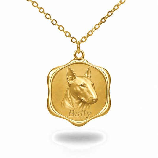 Soulyshine Bull Terrier Precious Paw personalized pet photo necklace - 18K Gold Vermeil front