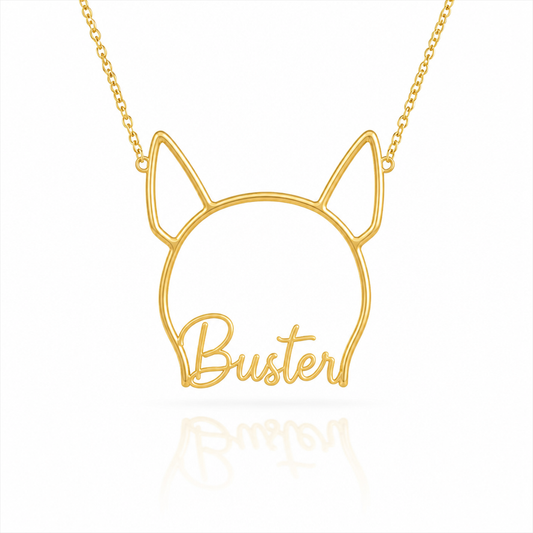 Soulyshine Bull Terrier personalized outline pet face and name necklace in gold
