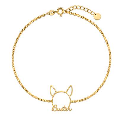 Soulyshine Bull Terrier Whisper Outline pet face and Buster name handcrafted bracelet - 18K Gold Vermeil front