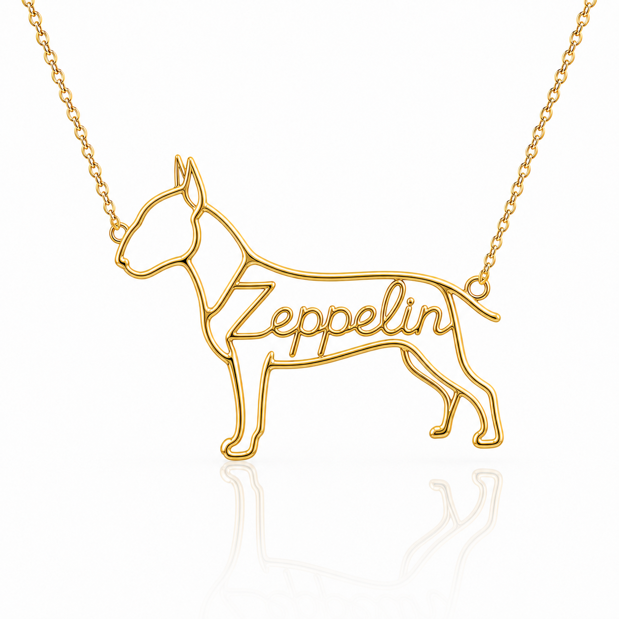 Soulyshine Bull Terrier personalized dog silhouette name necklace in gold - Zeppelin design