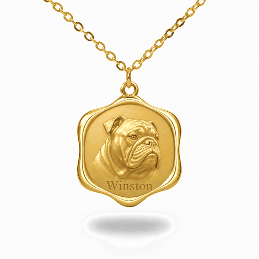 Soulyshine Bulldog Precious Paw personalized pet photo necklace - 18K Gold Vermeil front