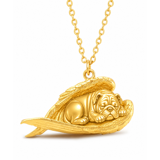 Soulyshine Bulldog The Sleeping Angel – Personalized Pet Necklace - 18K Gold Vermeil front