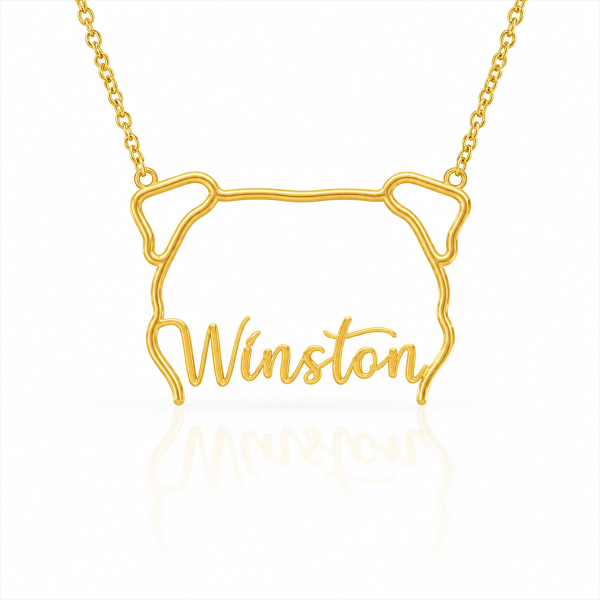 Soulyshine Bulldog personalized outline pet face and name necklace in gold