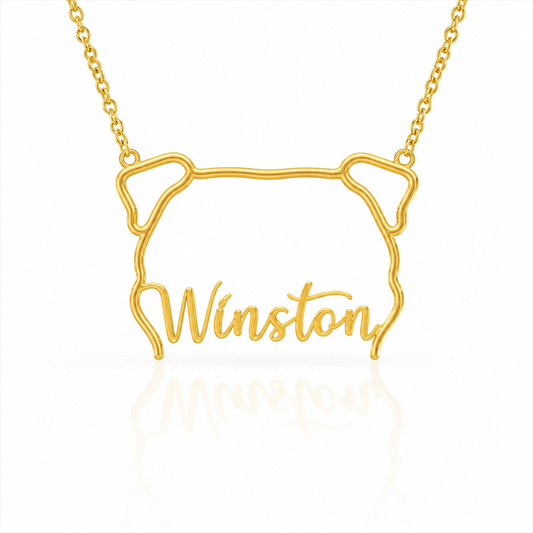 Soulyshine Bulldog personalized outline pet face and name necklace in gold