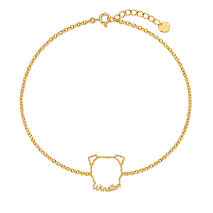 Soulyshine Bulldog Whisper Outline pet face and Winston name handcrafted bracelet - 18K Gold Vermeil front