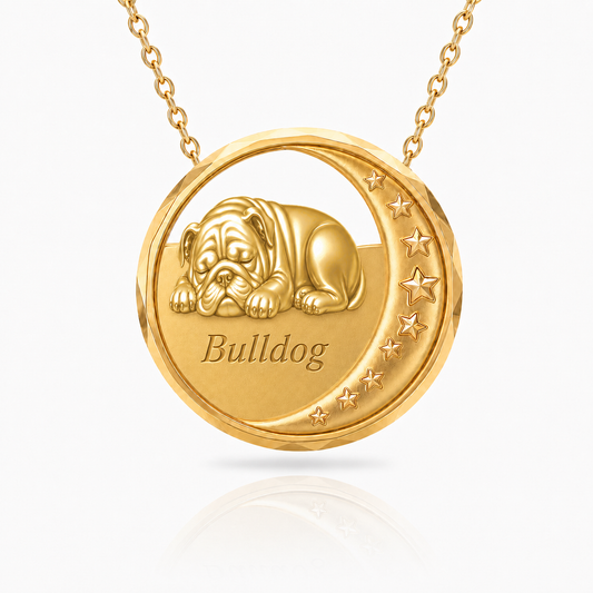 SoulyShine Bulldog Starry Slumber – Personalized Pet in The Moon Necklace - 18K Gold Vermeil front